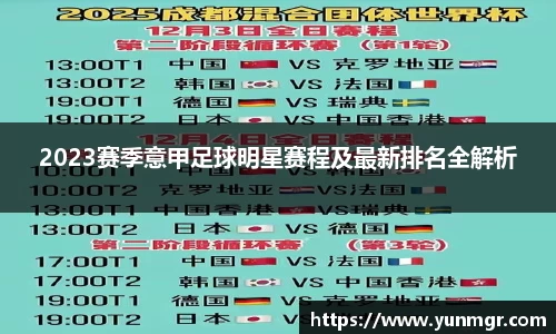 2023赛季意甲足球明星赛程及最新排名全解析